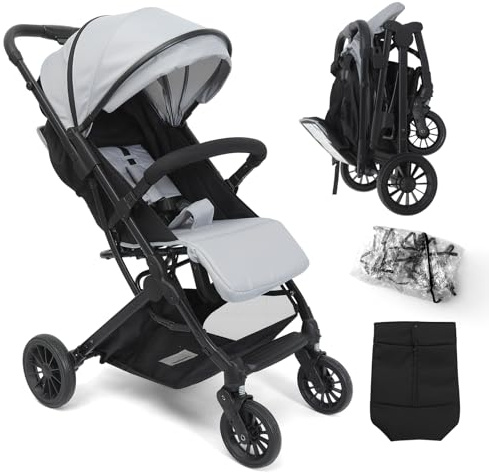 SOLIDEE Baby Stroller, Pushchair with Adjustable Seat, Compact Travel Pram Buggy with Footmuff, Pushchairs for 0-3 Years Old Toddlers with UPF50+ Canopy, Rain Cover, Storage Basket