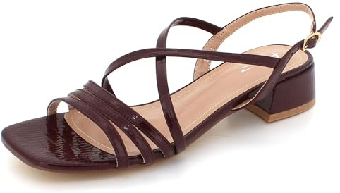 AARZ LONDON Womens Strappy Block Heel Sandals Elegant Open-Toe Evening Wedding Party Prom Ladies Comfortable Maroon Shoes Size 8 UK 41 EU