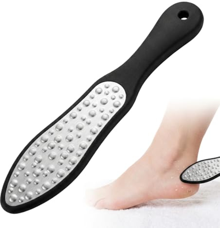 Double Sided Stainless Steel Foot File Callus Remover for Hard Dry Skin | Pedicure Tool for Cracked Heels Dead Skin Care with Coarse Fine Surfaces Ergonomic Handle for Wet Dry Use Home Salon Travel