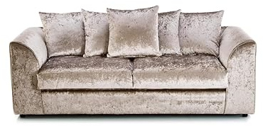 Bliss Furniture Crushed Velvet 3 Seater Sofa, Soft Velvet Three Seater Settee with Deep-Filled Scatter Back Cushions, Main Family Sofa for British Living Rooms (Mink)
