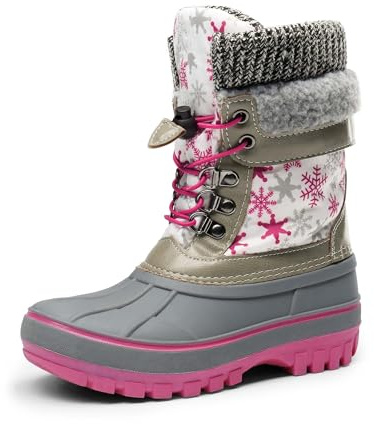 DREAM PAIRS Boys Girls Snow Boots Water-Resistant Outdoor Warm Cozy Anti-Slip Mid Calf Faux Fur Lining Insulated Winter Shoes for Little/Big Kids,Size 10 Toddler,White/Fauxia,KMONTE-1