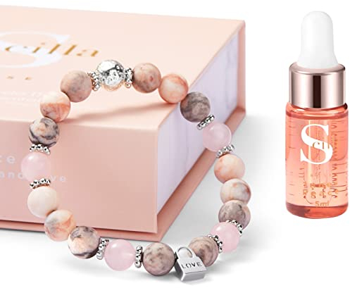 Anxiety Relief Love Charm Bracelet - Rose Quartz Diffuser with Essential Oil - Stress Reduction, Emotional Balance Jewellery Gift - Wellness and Self-Care Accessories for Her (Size M)