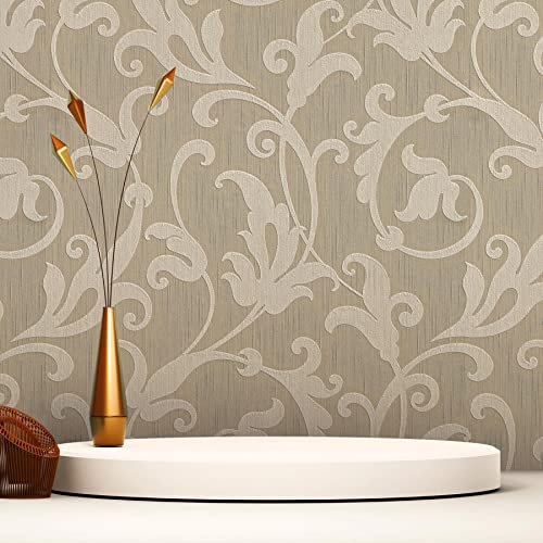 WTD 3763 Baroque Nicolo Papier peint intissé Beige argenté classique