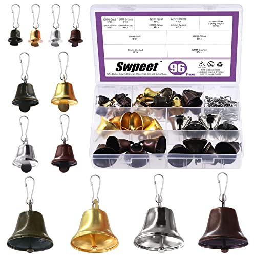 Swpeet Lot de 6 cloches de Noël en laiton - 4 couleurs - 15 mm, 22 mm, 32 mm - 3 tailles - Artisanat vintage - Cloches de Noël pour l'entraînement des chiens