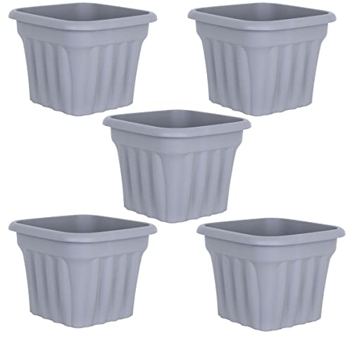 JMS we create smile (Set of 5) 40cm Large Upcycled Grey Plastic Square Planters Indoor/Outdoor Plant Pot Lightweight & Weather Resistant Garden Planter Plant Herb Flower Nursery Pot