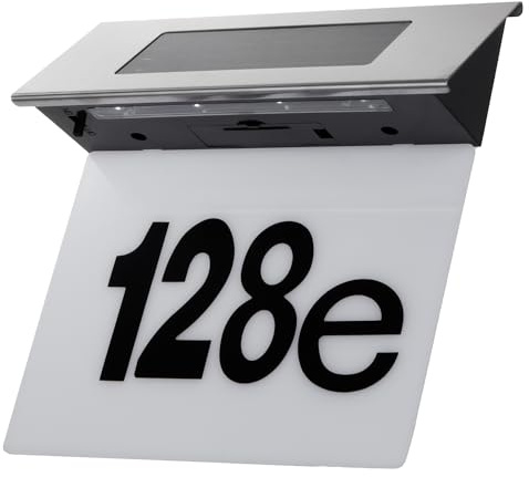 Maclean MCE423 Solar Hausnummernleuchte Plexiglas: 17x13cm Hausnummer mit LED Beleuchtung Dämmerungssensor IP44 60lm 1.5W Kaltweiß 6000K Außenwandleuchte
