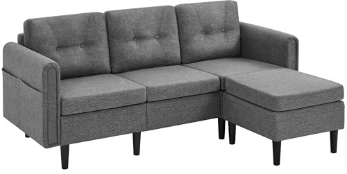 Yaheetech Divano ad Angolo 3 Posti Divano Angolare in Tessuto 189 × 136 × 80 cm Chaise Longue a Forma di L con Poggiapiedi Rimovibile per Salotto Soggiorno Divano a Sinistra/Destra Grigio Chiaro