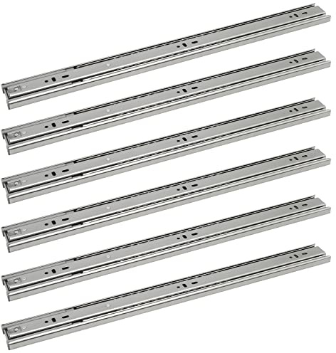 Ansobea Lot de 6 glissières pour tiroirs (3 paires), 450 mm, Système à rail complètement extractible, Charge maximale 45 kg, Montage facile