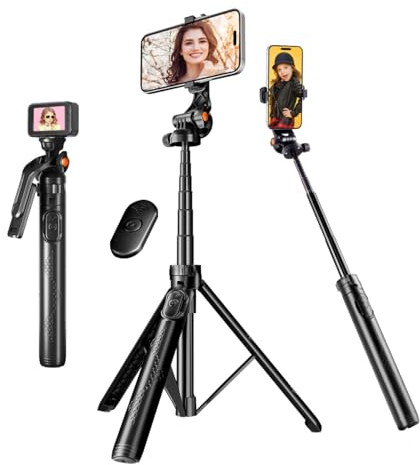 Lusweimi trépied pour téléphone portable et perche à selfie 160 cm, télécommande sans fil, amélioration de voyage, compatible iPhone