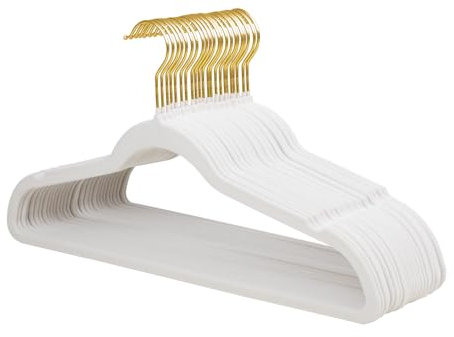 ManGotree 22 Pack Samtbügel mit 360° drehbarem Goldhaken, rutschfeste Filz-Anzugbügel, ultradünne, platzsparende Kleiderbügel für Mantel, Anzug, Hemd, Kleid, Hose (Weiß)