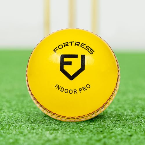 FORTRESS Inomhus Pro Cricketbollar | Gult läder av proffskvalitet för maximal synlighet – paket med 1, 6 eller 24 (1)
