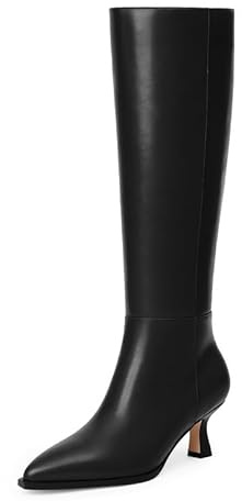 Modatope Women's Knee-High Boots Kitten Heel Fall Boots for Women 2025 Black Below Knee Boot Pointed Toe Stiletto Low Heel Tall Long Leather Boot Size 9