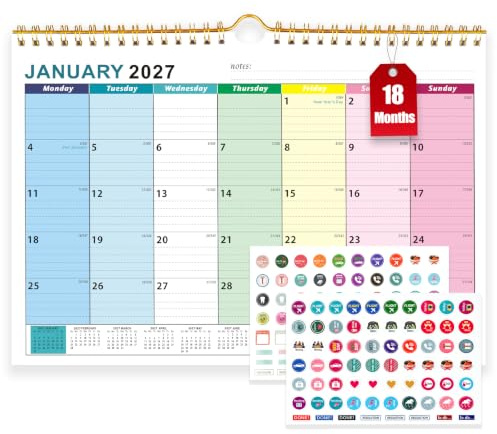 Wall Calendar 2027 2028 UK, 18 Months Calendar 2027 2028 Month to View | 2027 Calendar Month to View, Family Calendar 2027 Calender from Jan 2027 to Jun 2028 for Kitchen Home Schedule Tracking