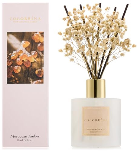 COCORRSTENDIG rumsdoft 200 ml med 8 doftpinnar, marockansk bärnsten, naturliga eteriska oljor för en långvarig, uppfriskande doft, hemdoft för vardagsrum, sovrum, badrumsdekoration