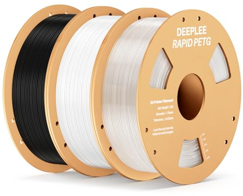 DEEPLEE PETG Rapido Filamento 1.75 mm - Kit da 3 KG (Nero, Bianco, Trasparente), Alta Resistenza agli Urti, Stampa Fino a 638 mm/s, per Stampanti 3D FDM