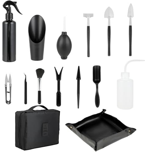 Mini Gartenwerkzeug Set - Bonsai Werkzeug Set - 13 Stück wasserdichte Pflanzmatte 50x50cm mit - Umtopfmatte für Gartenarbeit, Umtopfen, Sukkulenten, Pflanzenpflege