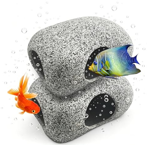 Vikrami lighting 2 Pcs Fish Tank Decorations, 2 Hole Safe Ceramic Aquarium Cave Rocks, Hideaway Accessories for Shrimp Cichlid & Betta Fish