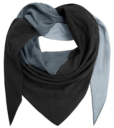 TOMEEK Sciarpa Donna Triangolare Morbido Leggero Foulard Scaldacollo Invernale Cotone Combinazione Colori Grande Morbida Moda Sciarpa(Nero e grigio)