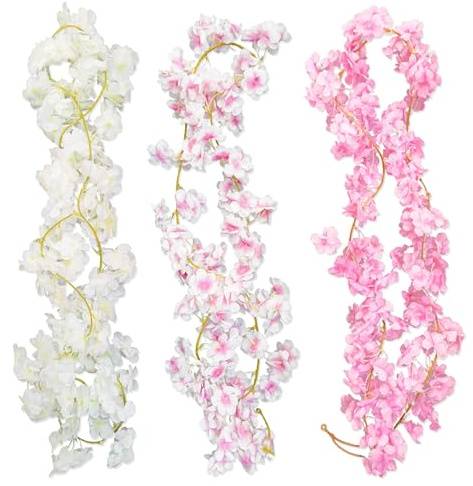 JNYUTEEN 3 Pezzi Ghirlande Fiori di Ciliegio Artificiali, Ghirlande Floreali 180cm Decorativo, Rami Fioriti 3 Colori per Matrimonio Feste Casa e Giardino