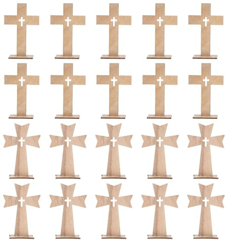 ROMISBABA 20 Piezas de Cruces de Madera Decorativas para Escritorio y Hogar, Adornos en Forma de Cruz Resistentes al Desgaste, Ideales para Decoración de Habitaciones y Eventos Religiosos