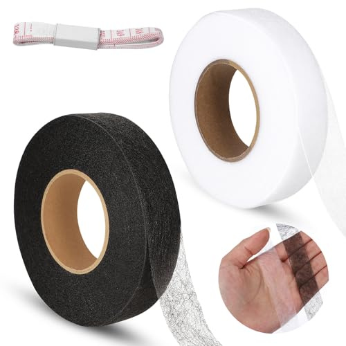 HJZHII 2 Rolls Iron On Hemming Tape, 2 Colors 140 Yards Ironing Tape | 0.79 Inch Wide No Sewing Hem Tape Stitch Witchery Tape Sewing Tape with Tape Measure for Pants, Shirts, Skirts, DIY Crafts