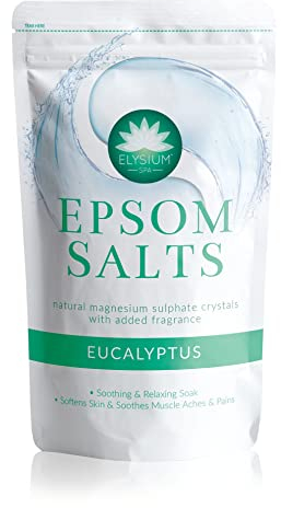 Elysium Spa Sali da bagno di epsom al profumo di eucalipto, cristalli naturali di solfato di magnesio, confezione da 450 g