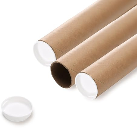 The Boxery Brown/Kraft Shipping, Storage, Posters, Arts, Crafts, Documents, Mailing Tubes 2 inch x 18 inch - 50 PACK, Made in the USA, Reusable and Recyclable