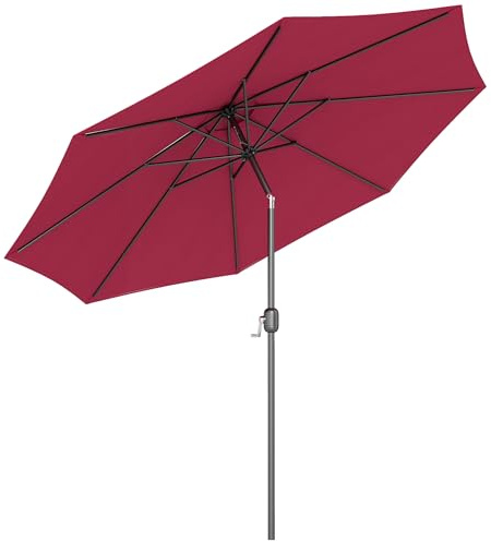 Outsunny Ombrellone da Esterni Inclinabile a 8 Stecche con Manovella, Ombrellone da Giardino in Metallo e Poliestere, Ø295x250 cm, Rosso Scuro