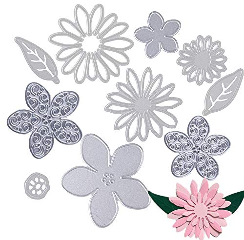 10Stück Stanzschablone Blumen Set Metall Stanzformen Blüte Silber Stanzschablonen Prägeschablone für DIY Cutting Dies Scrapbooking Album,Schneiden Schablonen Papier Karten Sammelalbum Verpackung