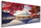 Revolio 150x60 cm Panorama Bilder Leinwandbild Wandbilder Wohnzimmer Modern Kunstdruck Design Wanddekoration Deko Bild auf Leinwand 1 Teilig - Japan Berg Fuji rot Blau