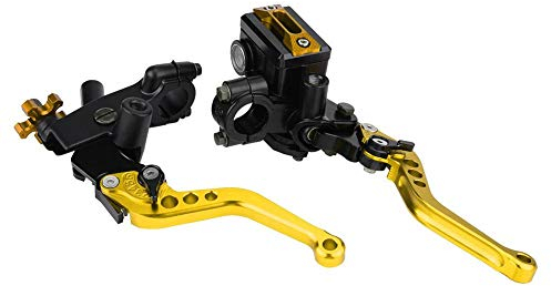 Longzhou 1 paire 7/8(22mm) universel moto frein embrayage maître-cylindre réservoir leviers levier d'embrayage de frein(or)