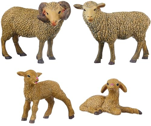 JOKFEICE 4 figure di animali in plastica di pecore famiglia animali modello d'azione progetto scientifico, giocattoli educativi per l'apprendimento, regalo di compleanno, topper per torte, per bambini