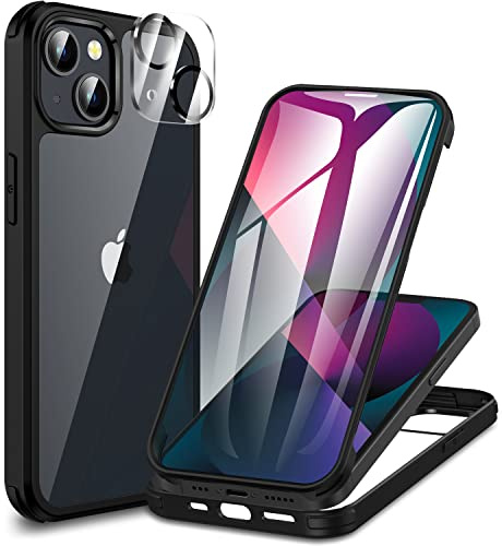 CENHUFO Funda iPhone 13 Mini, con Protector Pantalla Cristal Templado Integrado y Protector cámara [9H HD] 360 Grados Antigolpe Capa Transparente Case Doble Cara Carcasa para iPhone 13 Mini -Negro