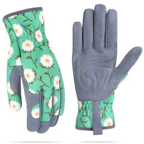 Womens Gardening Weeding Gloves, Leather Garden Glove for Women Thorn Proof No Stab for Digging, Planting,Pruning (M, Green)