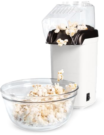 Tasty Hot Air Popcorn Popper, Healthy and Delicious Popcorn in Minutes, Fast and Easy-to-Use, Built-In Measuring Cup and Butter Warmer, 8 Cups, White