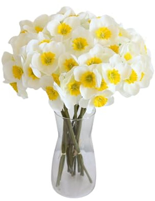 XIZHI 10 steli di narcisi artificiali, 40,6 cm, narcisi in finta seta, realistici al tatto, fiori primaverili per casa, feste, matrimoni, decorazioni e composizione floreale in ufficio (bianco)