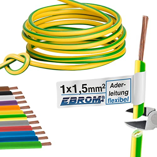Câble conducteur flexible - 1,5 mm² - Gaine en PVC - H07V-K 1,5 mm² - Couleur : vert jaune - Plusieurs longueurs disponibles par incréments de 5 m - Longueur : 5 m