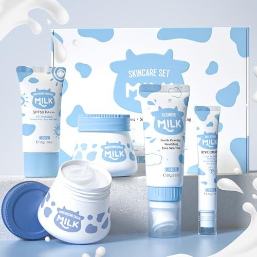 LAIKOU Set Regalo per la Cura Della Pelle, 5 Pezzi Kit per la Cura Della Pelle Donna, con Detergente Viso, Crema da Giorno, Crema da Notte, Contorno Occhi, Solare, Regalo per Adolescenti Ragazze