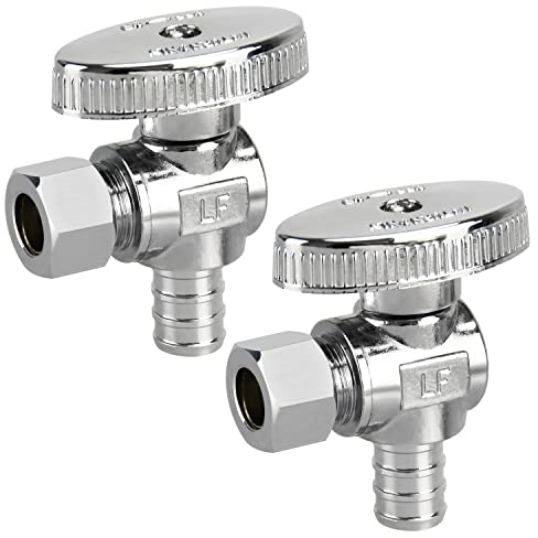 Confezione da 2 valvole di arresto, valvole di arresto ad angolo di giro da 1/4, compressione OD 3/8 × 1/2 PEX in ottone cromato per rubinetto, valvole WC