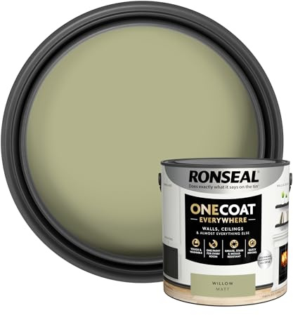 Ronseal One Coat Everywhere Paint Willow Matt 2.5L – Durable Interior Paint for Walls & Ceilings Smooth Finish Quick Coverage Ideal for Easy Home Projects