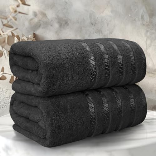 Casabella Bath Sheets - Luxury 2 Pack Bathsheet 90x180 cm - 100% Cotton Towels - Quick Dry Extra Large Bath Towel - Super Soft Highly Absorbent Jumbo Bath Sheet - Large Bathroom Towels - Black