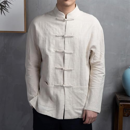 Chaqueta tradicional china de Kung Fu Tai Chi para hombre, uniforme de traje Tang, botones, cuello alto (3XL albaricoque)