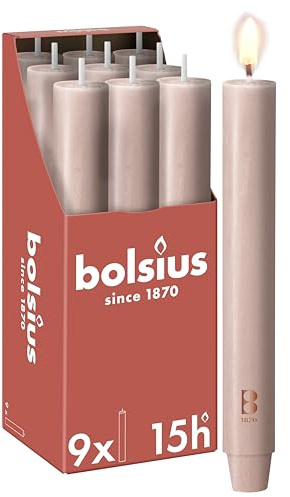Bolsius, Rustikt Antikljus, 23 Cm, Ljusrosa, I Kartong, 9-Pack, Dekorativa Ljus, Innehåller Naturligt Vegetabiliskt Vax, Utan Palmolja