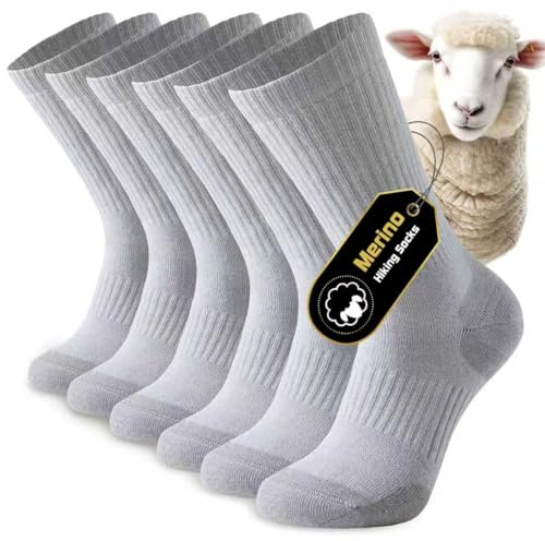 Niorasen Merino Wool Hiking Socks for Men & Women, 3 Pairs | 50% merino wool socks with cushioning, seamless toe and reinforced heel and toe; moisture wicking for hiking and trekking.