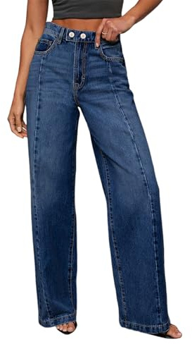 Sidefeel Women's High Waisted Mom Jeans Stretchy Front Seam Straight Leg Denim Pants Size 12 Dark Blue