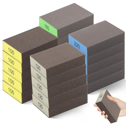 20 Stück Schleifschwämme, Schleifschwämm Holz Wiederverwendbar Schleifpad Körnung 100/120/180/220 Schleifblöcke Schleifpapier Fein zum Schleifen Holz Polieren Metall