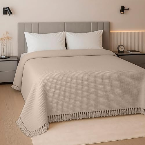 altego Tagesdecke 220x240 Baumwolle 100% - Kuscheldecke Baumwolle - Baumwolldecke (Beige)