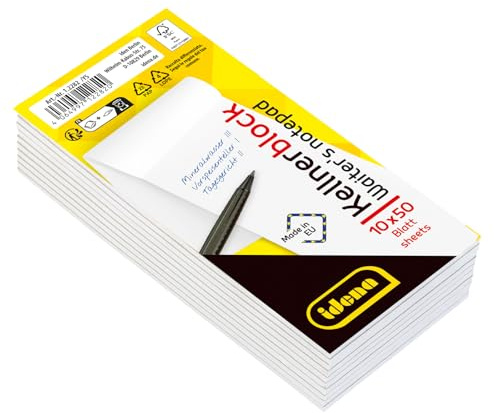 Idena 12282 - Blocs de serveur, 10 pièces de 50 feuilles chacune, bloc-notes au format 7 x 15 cm, papier 70 g/m² vierge et collé en haut