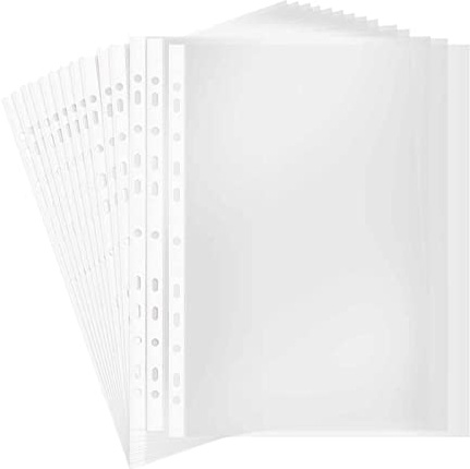 100pcs A4 Punched Pocket, Clear Document Folder Waterproo-f File Pouch Transparent Filing Wallets Sleeves for Office School File Supplies(Color:Clear)