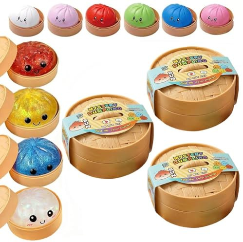 Dumpling Squishies Toys,Giant Glitter Dumpling Mystery Box, Jumbo Steamed Bun Sensory Stress Relief Ball, Desk Soft Squeeze Decompression Gift,Surprise Easter Basket Stuffers Party Favors (3pcs)